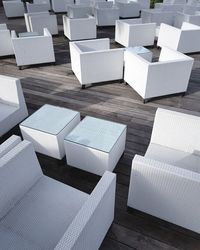 White furniture on floorboard at coffee shop