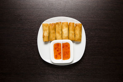 High angle view of breakfast served on table