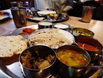 Close-up of food served on table