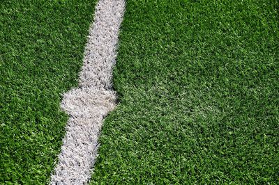 High angle view of soccer field