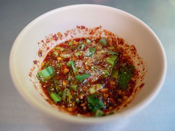 High angle view of food served in bowl