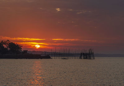 Scenic view of sea against orange sky