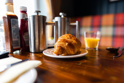 Close-up of breakfast served on table