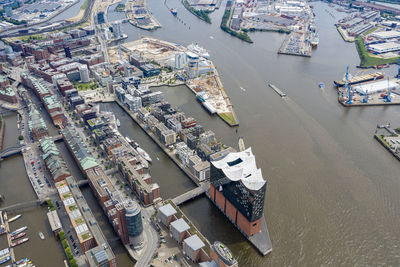 High angle view of ship in harbor