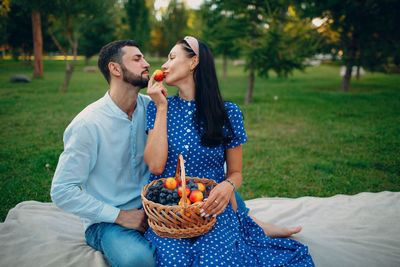 Young couple eating food