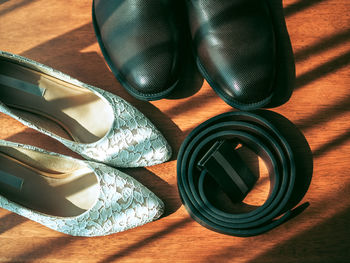 High angle view of shoes on table