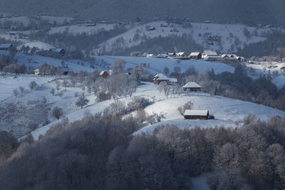 High angle view of town in winter