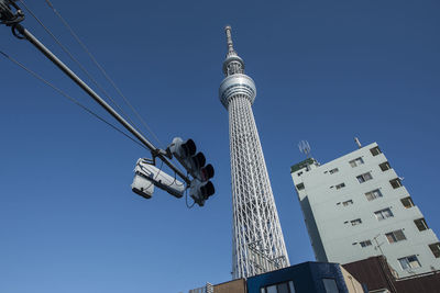 Low angle view of tokyo sky tree by building against sky