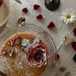 High angle view of cake on table