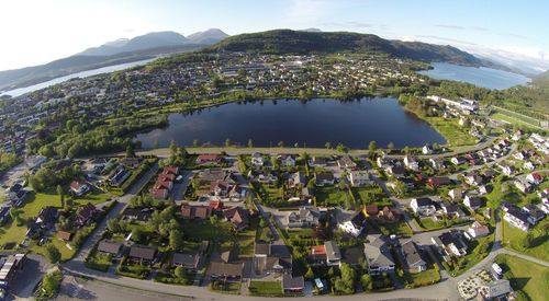 High angle view of buildings in city