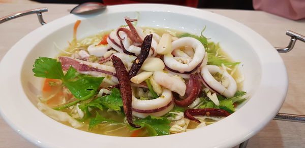 High angle view of meal served in bowl