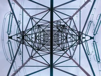 Low angle view of electricity pylon against sky