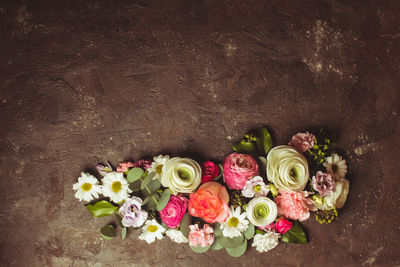 High angle view of rose bouquet