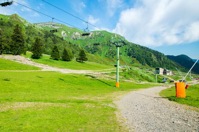 View of the ski slopes at mont dore in spring