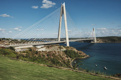 View of suspension bridge against sky