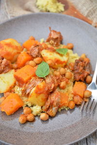 High angle view of meal served in plate