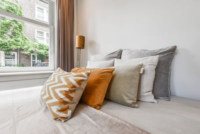 View of pillows on bed