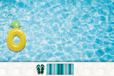 High angle view of blue floating on swimming pool