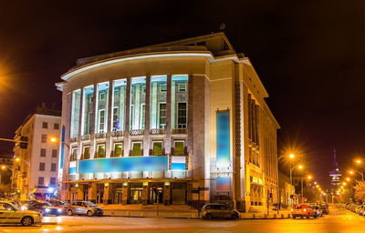 View of illuminated street at night