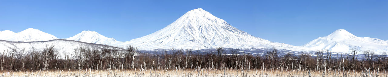 Scenery panorama winter mountain landscape of kamchatka peninsula