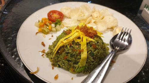 High angle view of meal served in plate