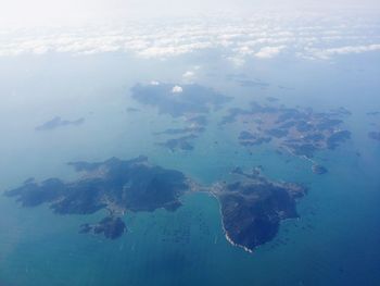 Aerial view of sea and swimming underwater