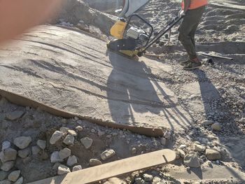 High angle view of man working at construction site