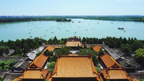 High angle view of summer palace by river