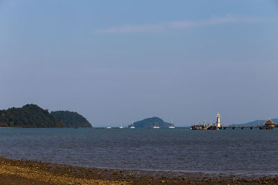 Scenic view of bay against sky