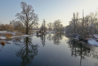 Scenic view of lake against sky during winter