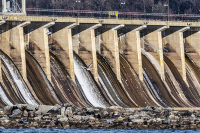 Sluice gates on conowingo dam on the border of maryland and delaware