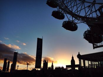 Low angle view of built structure against sky at sunset