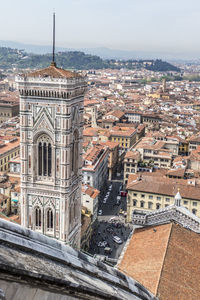 High angle view of buildings in city