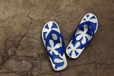 High angle view of shoes on floor