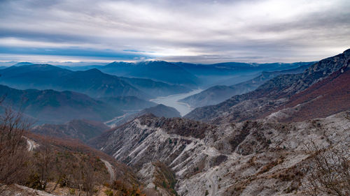 Scenic view of snowcapped mountains against sky