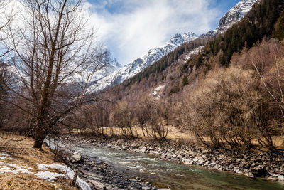 Scenic view of snowcapped mountains against sky