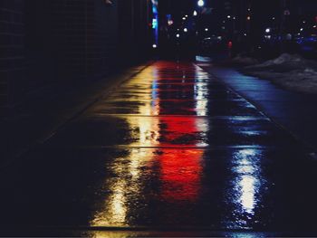 Wet road at night