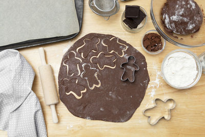 High angle view of cookies on table