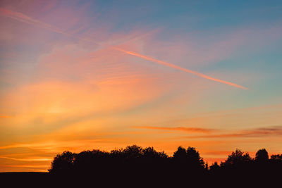 Low angle view of silhouette trees against sky during sunset