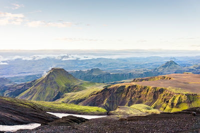 Scenic view of mountains against cloudy sky