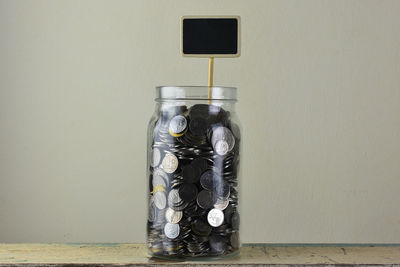 Close-up of jar on table