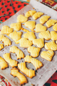 Close-up of cookies in baking sheet