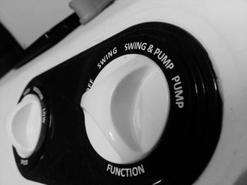 Close-up of camera on white background