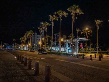 Illuminated street lights at night