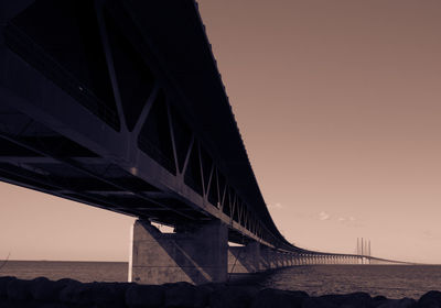 Bridge above sea against clear sky