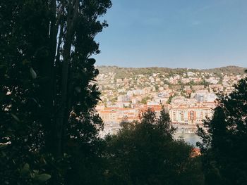 High angle view of townscape against sky