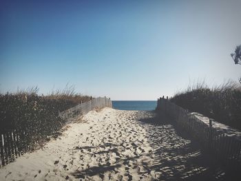 Scenic view of beach against clear sky