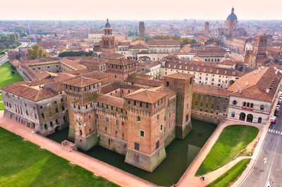 High angle view of buildings in city