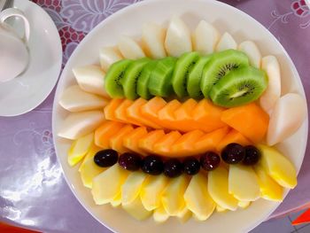 High angle view of fruits in plate