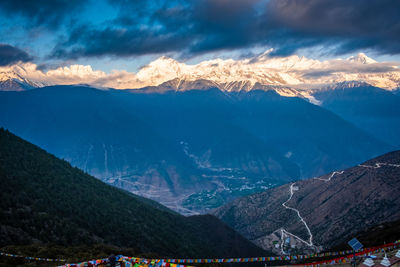 Scenic view of snowcapped mountains against sky